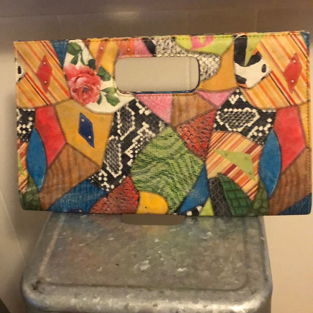 Red and Pink Geometric Clutch with Cut-Out Handle